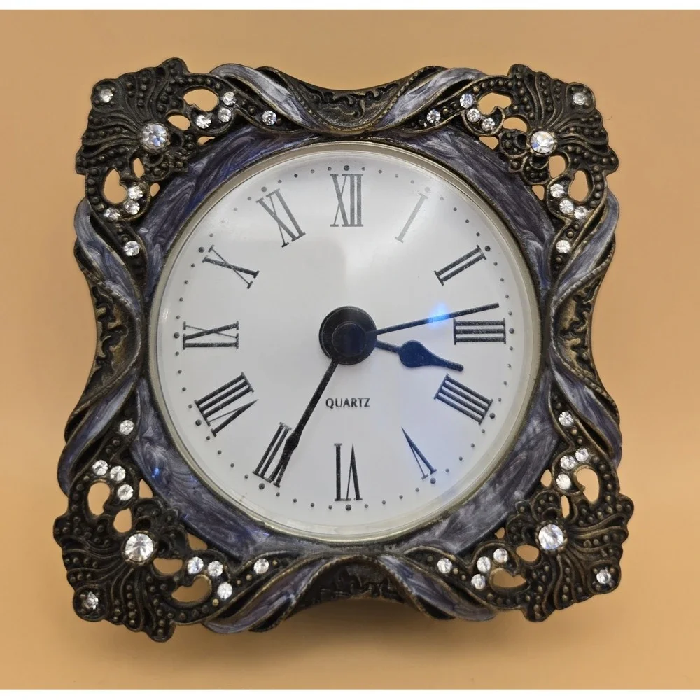Vintage Desk Clock, Metal, Quartz 19oo